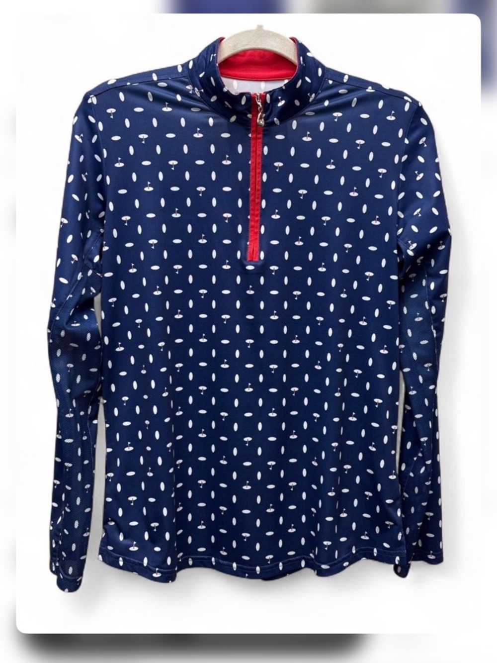 SanSoleil Women’s Navy Quarter-Zip Golf shirt  with Red Zip